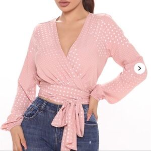 Pink Polka Dot Wrap Top